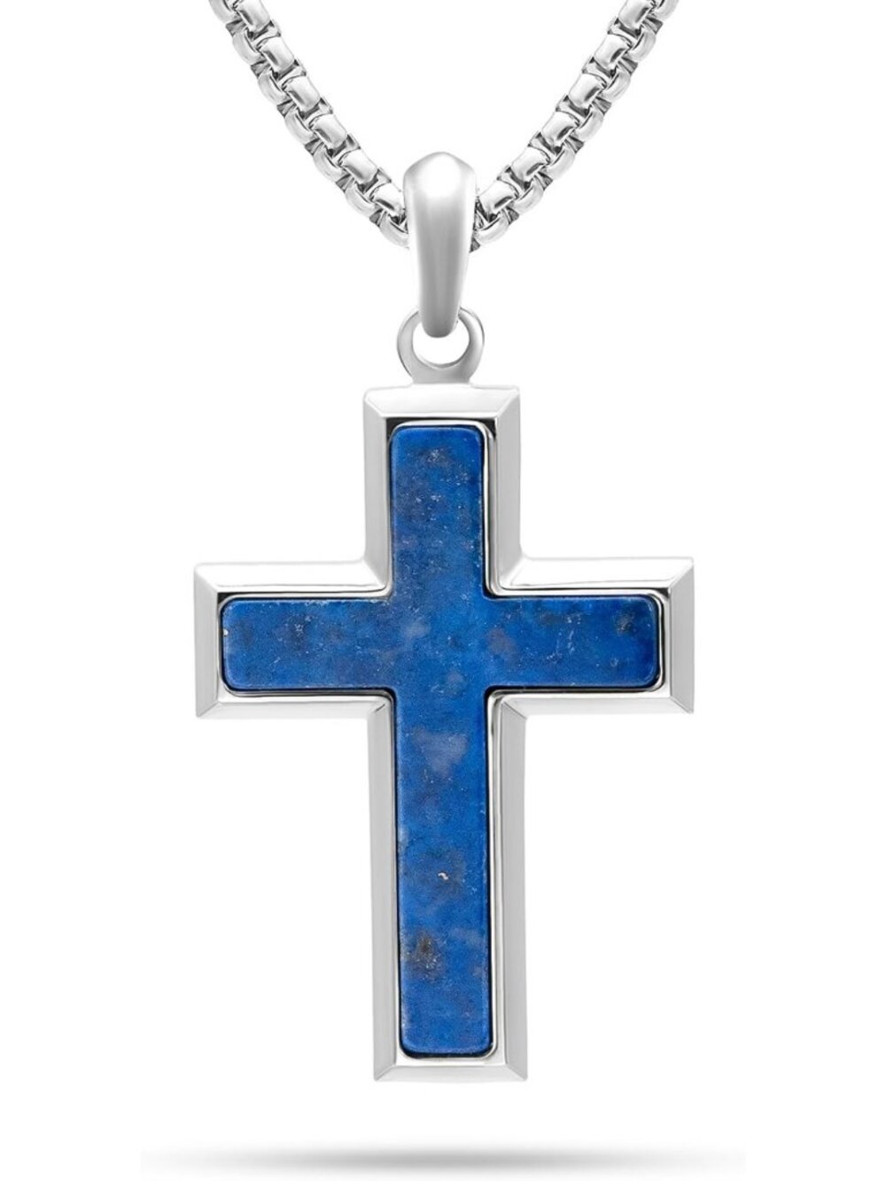 Handcrafted Lapis Lazuli Pendant Necklace for Men - Blue Dog Tag Style, 22" + 2